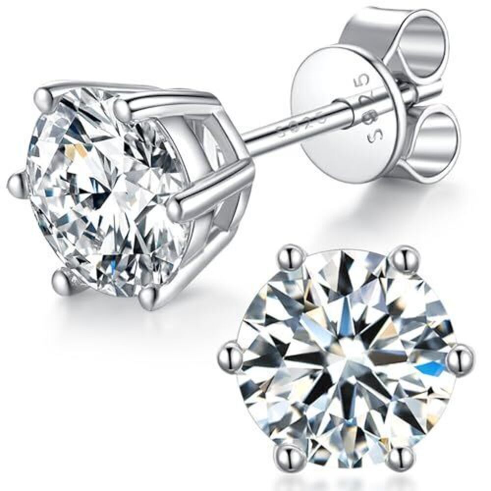 7516 Moissanite Stud Earrings ,0.6-4ct 18K White Gold Plated Silver